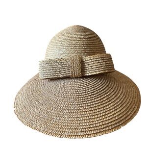 👛 (ANY 2/$20) Beige Straw Visor Hat with Large Brim and Front Bow